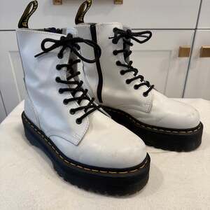 Dr. Martens Jadon White Polished Smooth Leather 8-Eye Platform Boots